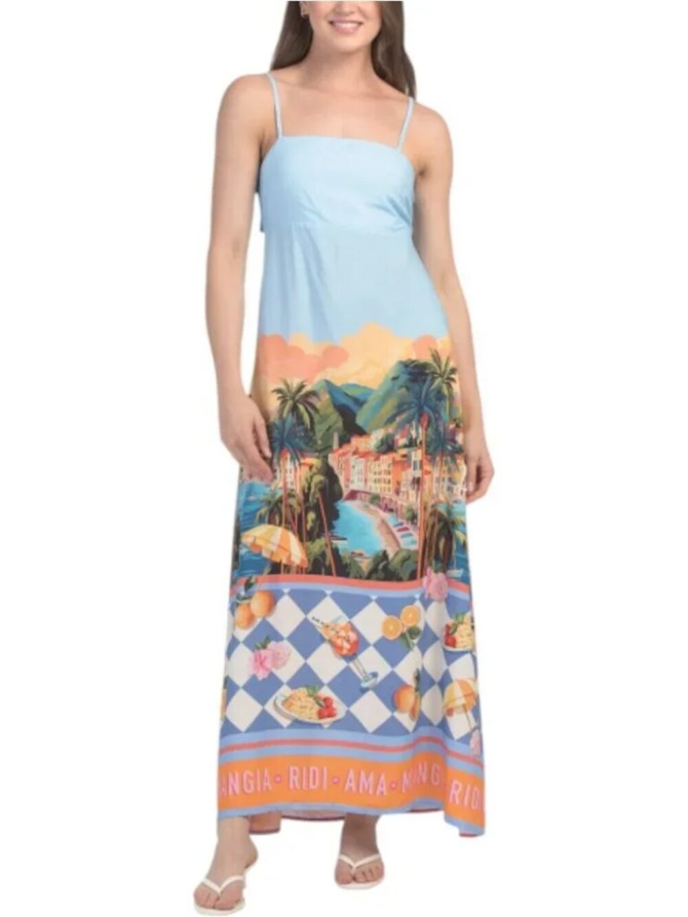 Paperheart Italian Landscape Tie Back Maxi Dress Blue Multi NWT Vacation Ready - Picture 2 of 3